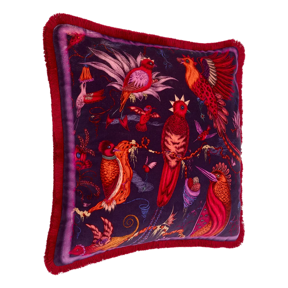 Violet | Side of Quetzal Luxury Velvet Cushion in Violet designed by Emma J Shipley in London inspired by Costa Rica's Cloud Forest