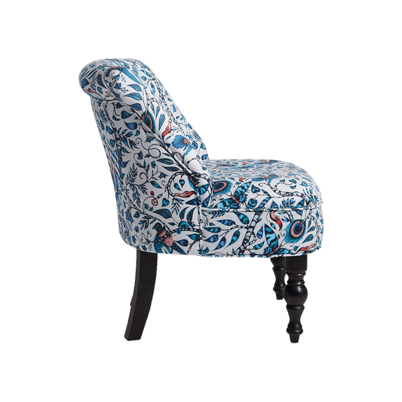 Blue | A bold piece of statement occasion furniture. The exotic Rousseau design hand drawn by Emma J Shipley features on this Langley Chair made in collaboration with Clarke & Clarke for Animalia
