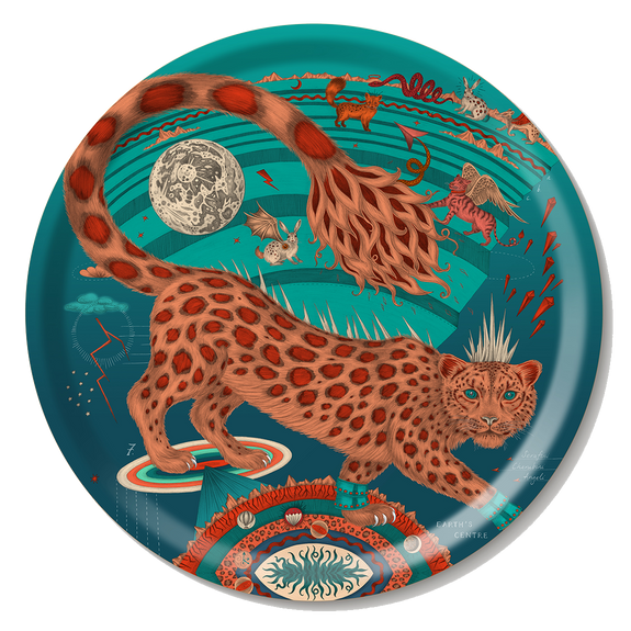 Teal | Medium | The Snow Leopard medium round tray in the teal colour designed by Emma J Shipley and made with Jamida in Sweden