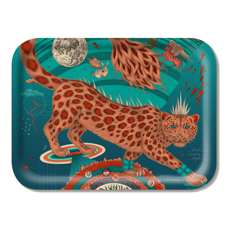  The Snow Leopard small rectangle tray in the teal colour designed by Emma J Shipley and made with Jamida in Sweden