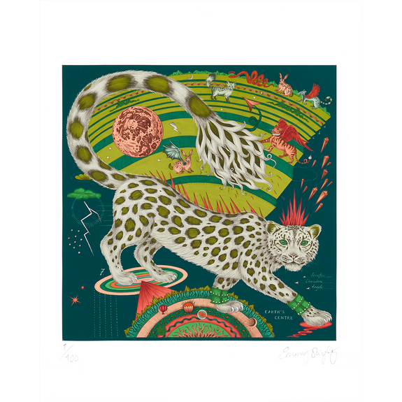 Forest | 8 x 10 Inches | The 8 x 10 Snow Leopard Art print in Forest by Emma J Shipley features a Snow Leopard and the Earths core