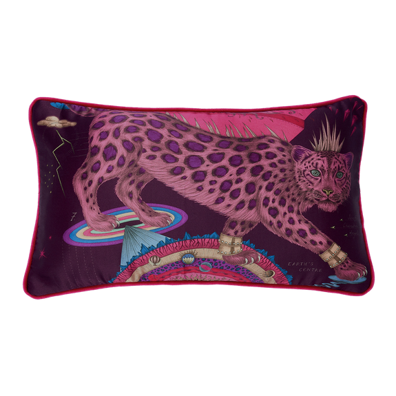 Berry | The Snow Leopard Berry Silk Bolster Cushion is the perfect addition to your home interior by Emma J Shipley 