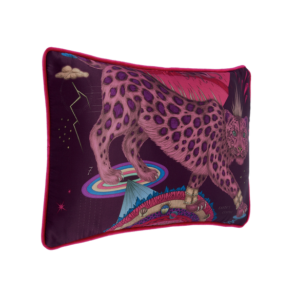 Berry | The side of the Berry Snow Leopard Bolster Cushion by Emma J Shipley designed in her London Studio