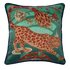 Teal | The Snow Leopard Silk cushion in Teal features a cat on the front in burnt orange colours designed by Emma J Shipley 