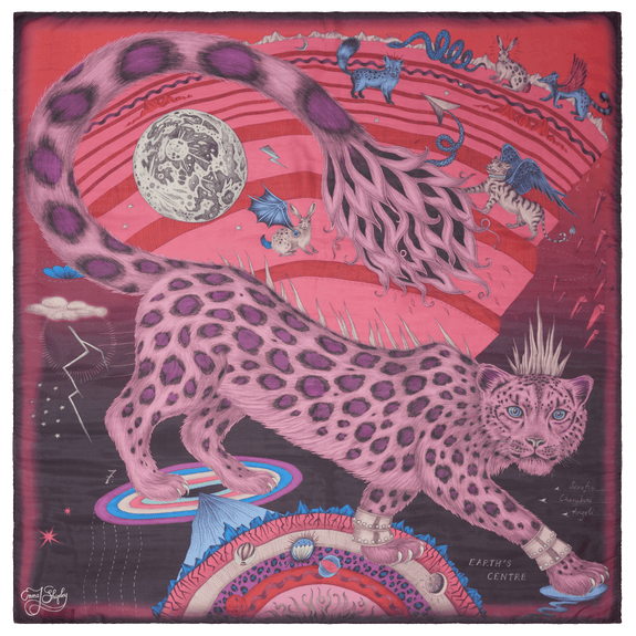 Summer - Berry | the Snow Leopard has an enchanting face, inspired by Dantes inferno and the fire meets ice which inspired Emma J Shipley for the design which has been turned into a collection of scarves with colour consultants Red Leopard