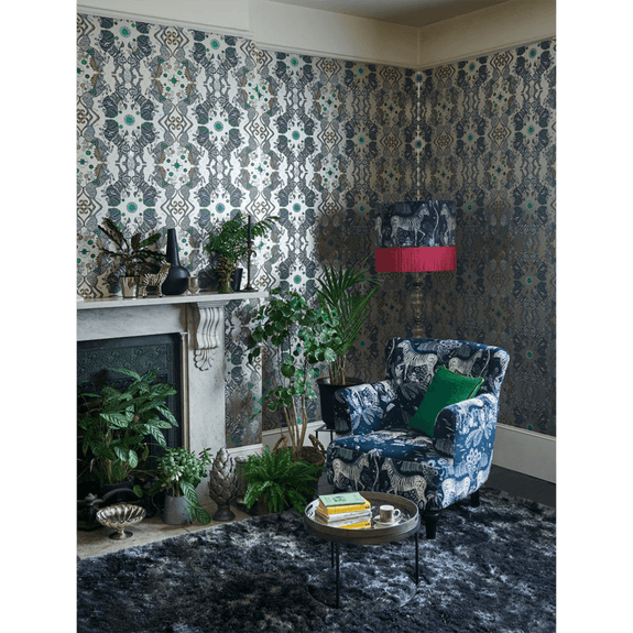 Gilver | The Caspian wallpaper, inspired by the Chronicles of Narnia coordinates with all the wilderie fabrics designed by Emma J Shipley and manufactured by Clarke & Clarke