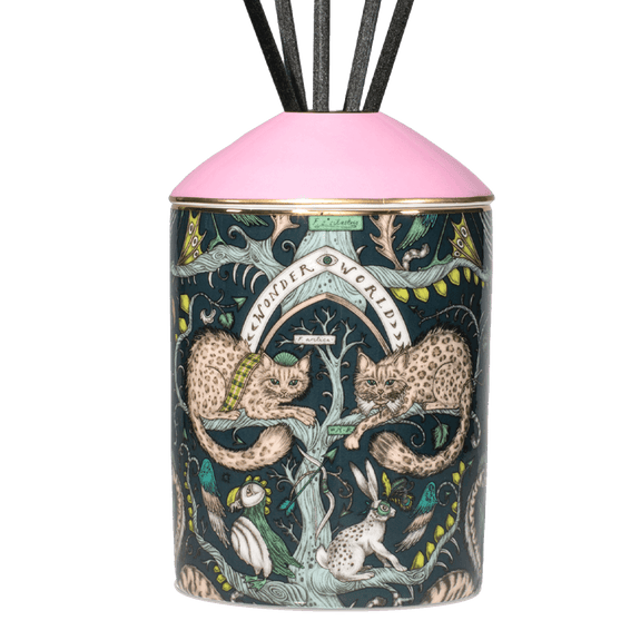 The Wonder World Diffuser features animals from the Scottish Highlands on the bone china vessel - designed by Emma J Shipley with scents created by Bahoma, this diffuser features notes of Bluebell & Musk