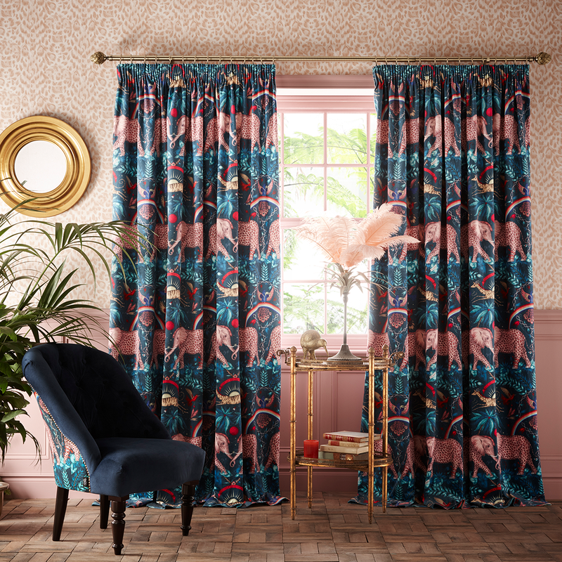 The Zambezi Velvet Curtains Feature Emma J Shipleys Zambezi Design in the Navy colourway made with interior experts Clarke & Clarke and come in ready made sizes