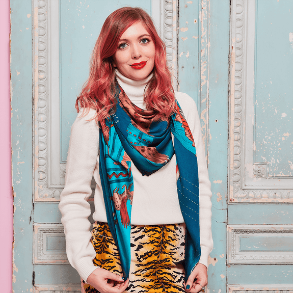 Autumn - Teal | The Snow Leopard design in the Autumn Teal colour has deep rusty reds running through it as well as bright blues and deep teals