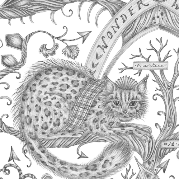 A close up of the Wonder World print designed by Emma J Shipley which is now in colouring page form for people of every age to complete and bring a little animalistic joy
