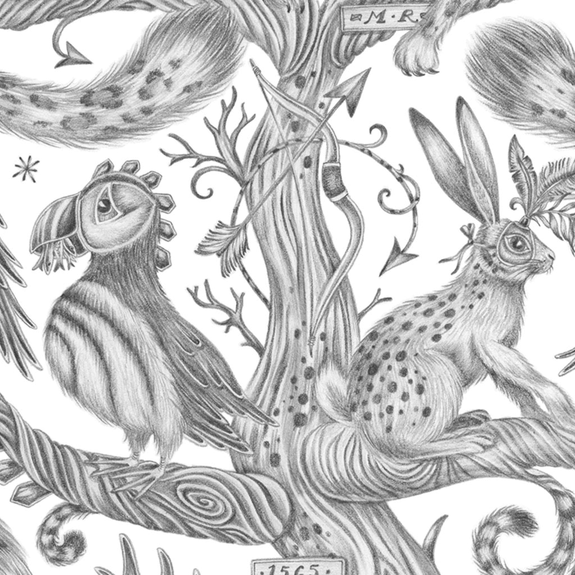 The Hare and Puffin on the Wonder World print ready to be coloured in by any colour you desire, this luxury print designed by Emma J shipley is the perfect colouring treasure