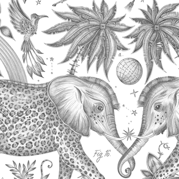 A close up of the Zambezi print designed by Emma J Shipley which is now in colouring page form for people of every age to complete and bring a little animalistic joy